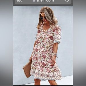 SHEIN Allover Floral Print Flounce Sleeve Smock Dress